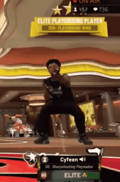 A Man Standing In Front Of A Banner That Says Elite Playground Player 250+ Playground Wins GIF