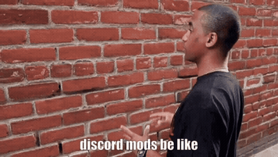 A Man Standing In Front Of A Brick Wall With The Words Discord Mods Be Like GIF