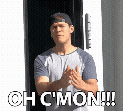A Man Standing In Front Of A Door With The Words Oh C'mon Written Above Him GIF