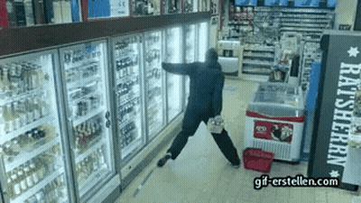 A Man Standing In Front Of A Fridge That Says Rat Sherpa On It GIF