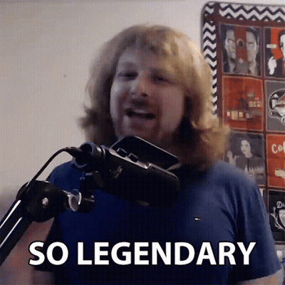 A Man Standing In Front Of A Microphone With The Words So Legendary Written On The Bottom GIF