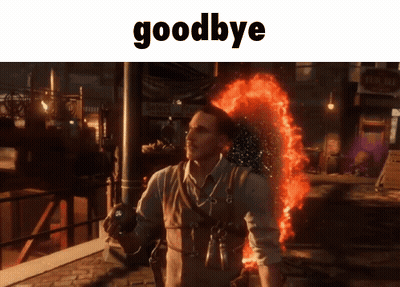 A Man Standing In Front Of A Sign That Says " Goodbye " GIF