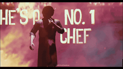 A Man Standing In Front Of A Sign That Says He 'S No. 1 Chef GIF