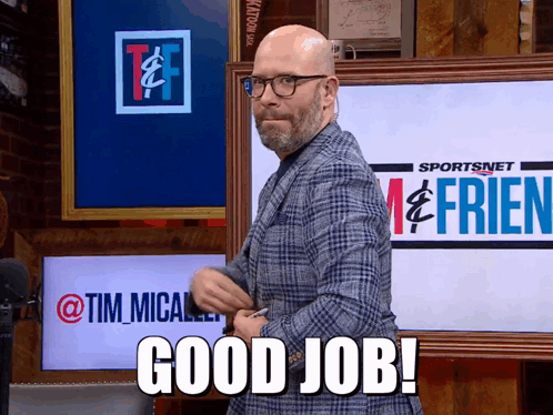 A Man Standing In Front Of A Sportsnet Sign Says Good Job GIF