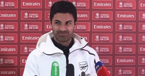 A Man Standing In Front Of A Wall That Has Emirates Written On It GIF