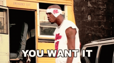A Man Standing In Front Of An Emergency Exit With The Words " You Want It " Above Him GIF