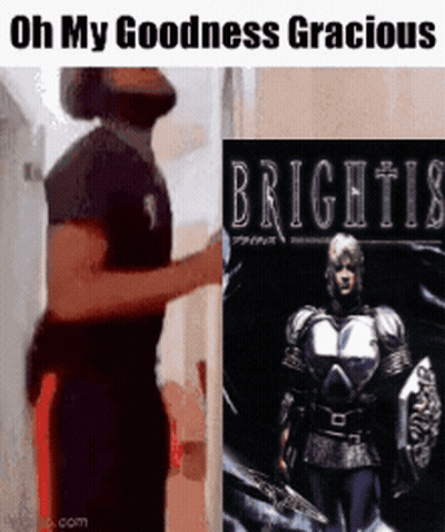 A Man Standing Next To A Brightis Poster GIF
