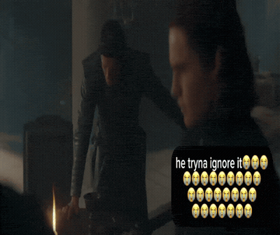 A Man Standing Next To Another Man With The Words He Tryna Ignore It On The Bottom GIF
