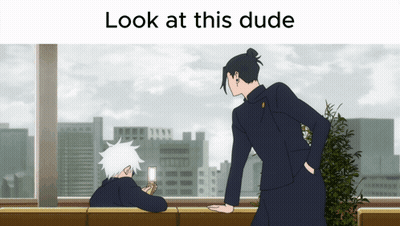A Man Standing Next To Another Man With The Words Look At This Dude On The Top GIF