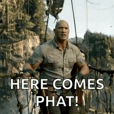 A Man Standing On A Bridge With The Words Here Comes Phat Written Below Him GIF