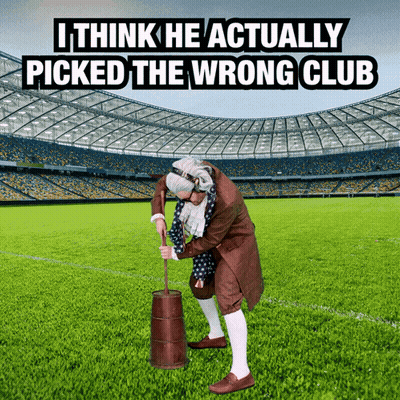 A Man Standing On A Soccer Field With The Words I Think He Actually Picked The Wrong Club GIF
