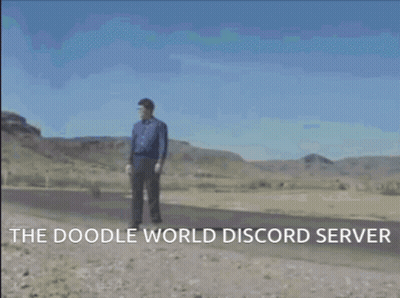 A Man Standing On The Side Of A Road With The Words He Doodle World Discord Served GIF
