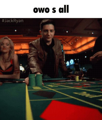 A Man Stands At A Roulette Table With The Words Owo S All Written Above Him GIF