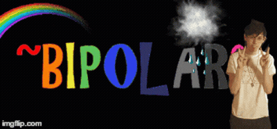 A Man Stands In Front Of A Bipolar Sign With A Rainbow In The Background GIF