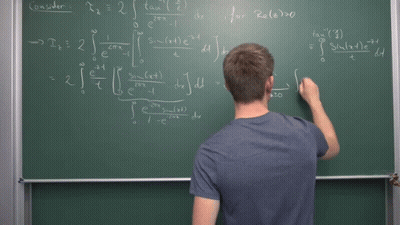 A Man Stands In Front Of A Blackboard With Equations Written On It Including One That Says " Consider " GIF