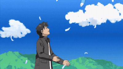A Man Stands In Front Of A Blue Sky With Clouds GIF