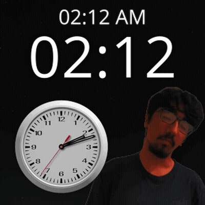 A Man Stands In Front Of A Clock That Reads 02:12 GIF
