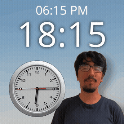 A Man Stands In Front Of A Clock That Says 18:15 Pm GIF