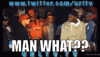 A Man Stands In Front Of A Crowd With The Words Man What On The Bottom GIF