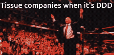 A Man Stands In Front Of A Crowd With The Words Tissue Companies When It 'S Ddd On The Bottom GIF