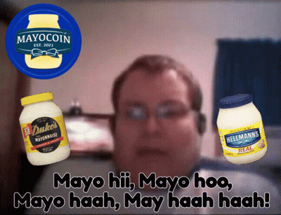 A Man Stands In Front Of A Duke 'S Mayonnaise Jar And A Hellmann 'S Mayo Jar GIF