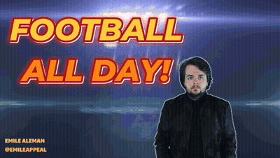 A Man Stands In Front Of A Football All Day Sign GIF