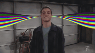 A Man Stands In Front Of A Garage Door With A Fox 5 Logo GIF