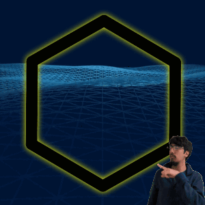 A Man Stands In Front Of A Glowing Hexagon And Points At It GIF