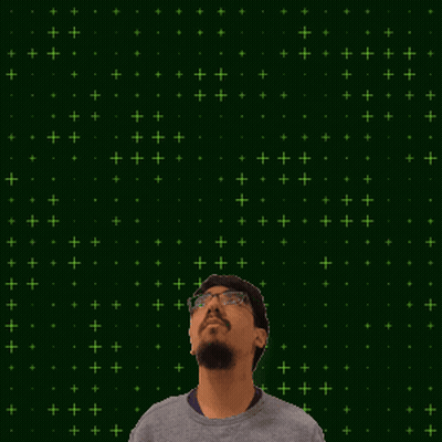 A Man Stands In Front Of A Green Background With The Number 8 And 9 On It GIF