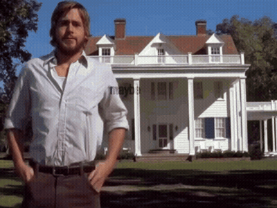 A Man Stands In Front Of A Large White House With The Word May On The Bottom GIF