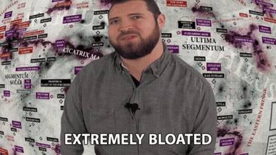 A Man Stands In Front Of A Map That Says Extremely Bloated GIF