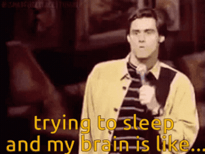 A Man Stands In Front Of A Microphone With The Words Trying To Sleep And My Brain Is Like GIF