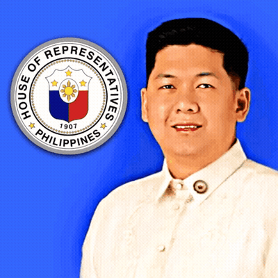 A Man Stands In Front Of A Seal That Says House Of Representatives Philippines GIF