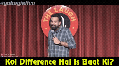 A Man Stands In Front Of A Sign That Says The Laugh On It GIF