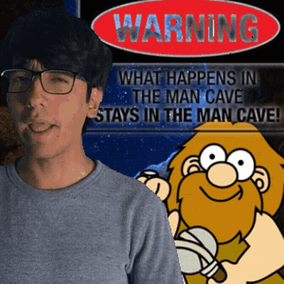 A Man Stands In Front Of A Sign That Says Warning GIF
