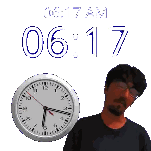 A Man Stands Next To A Clock That Says 6:17 Am Sticker
