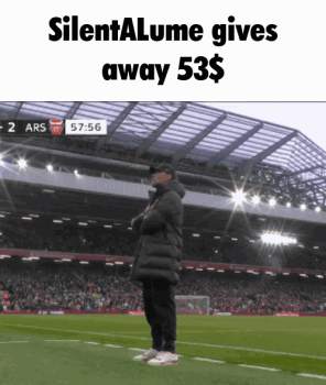 A Man Stands On A Soccer Field With The Words Silentalume Gives Away 53$ GIF