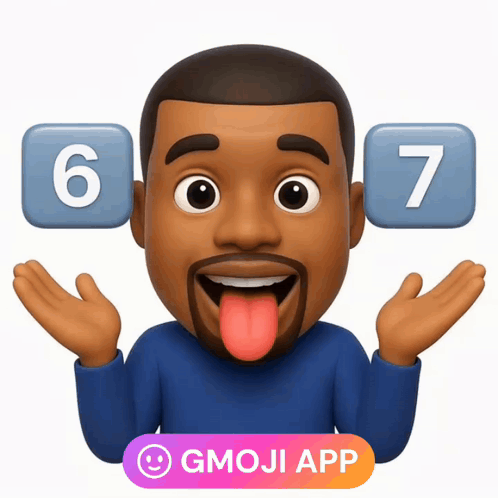 A Man Sticking Out His Tongue With The Number 6 And 7 Behind Him GIF