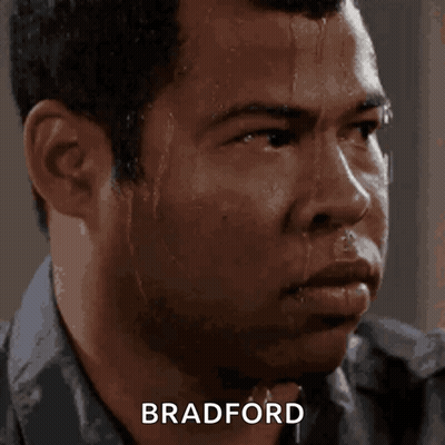 A Man Sweating With The Name Bradford Written On The Bottom GIF