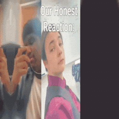 A Man Taking A Picture Of Another Man With The Words Our Honest Reaction GIF