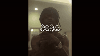 A Man Taking A Picture Of Himself With The Word Sosa Written On It GIF