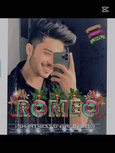 A Man Taking A Selfie With The Name Romeo On The Bottom GIF