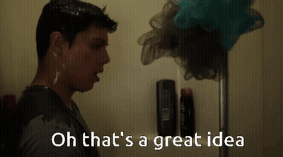 A Man Taking A Shower With The Words Oh That 'S A Great Idea GIF