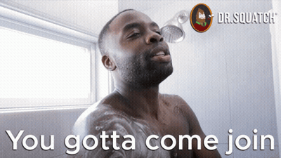 A Man Taking A Shower With The Words " You Gotta Come Join " Above Him GIF