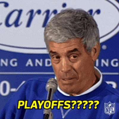A Man Talking Into A Microphone With The Words Playoffs On The Bottom GIF