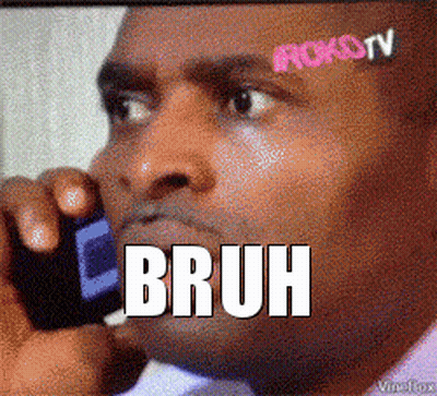 A Man Talking On A Cell Phone With The Word Bruh Written On His Face GIF