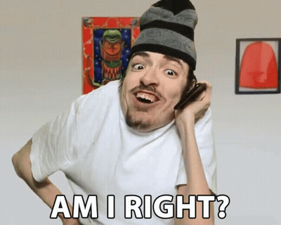 A Man Talking On A Cell Phone With The Words " Am I Right " On The Bottom GIF