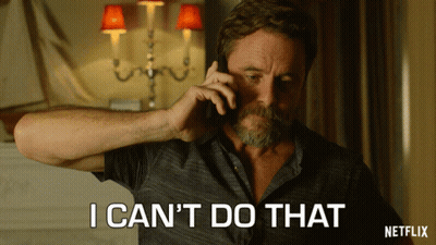A Man Talking On A Cell Phone With The Words " I Can 'T Do That " On The Bottom GIF