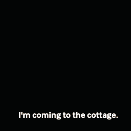 A Man Talking On A Cell Phone With The Words I 'M Coming To The Cottage GIF