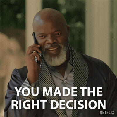 A Man Talking On A Cell Phone With The Words You Made The Right Decision Above Him GIF
